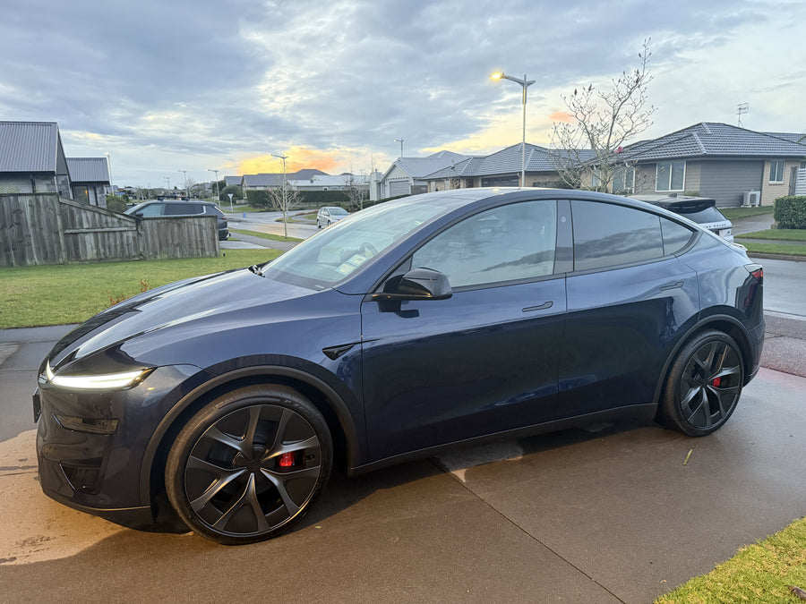 Brand-new Tesla Model Y Performance after an eight-year ceramic coating, with the wheels and glass coated as well