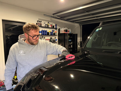 Ceramic coating being applied to the bonnet of a new Kia Tasman